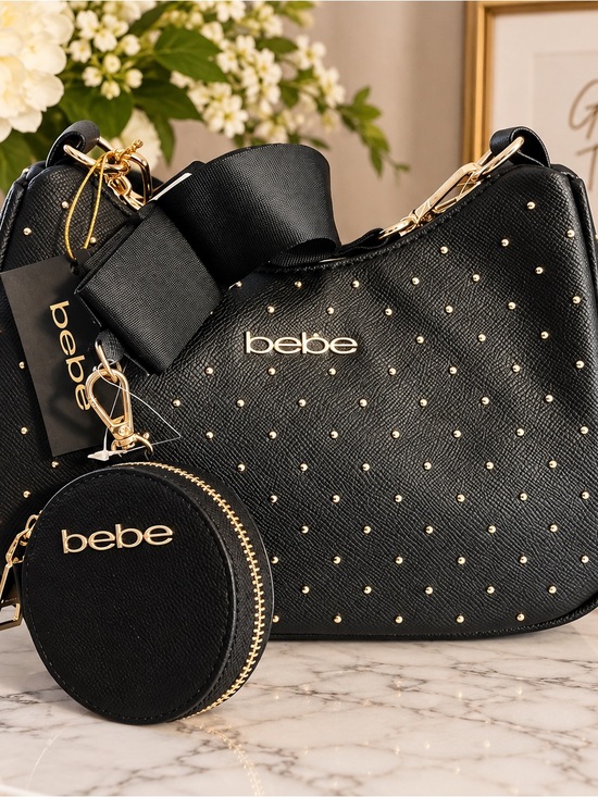 bebe Handbags - bebe Black Studded Shoulder Bag with Detachable Round Coin Pouch